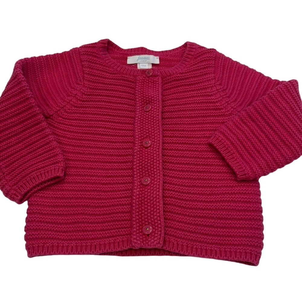 Jacadi Paris Knit Button Down Cardigan Dark Pink Long Sleeves Cotton & Silk 6 Mo